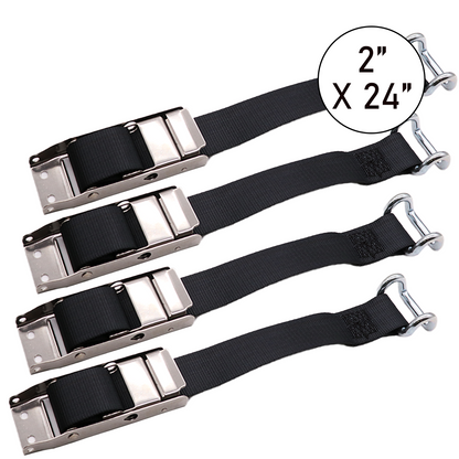 Boxer Pro Secure 2” x 24” Curtain Strap Over Center Buckle Tie Down - Set of 4