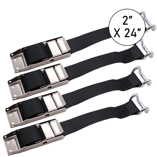 Boxer Pro Secure 2” x 24” Curtain Strap Over Center Buckle Tie Down - Set of 4