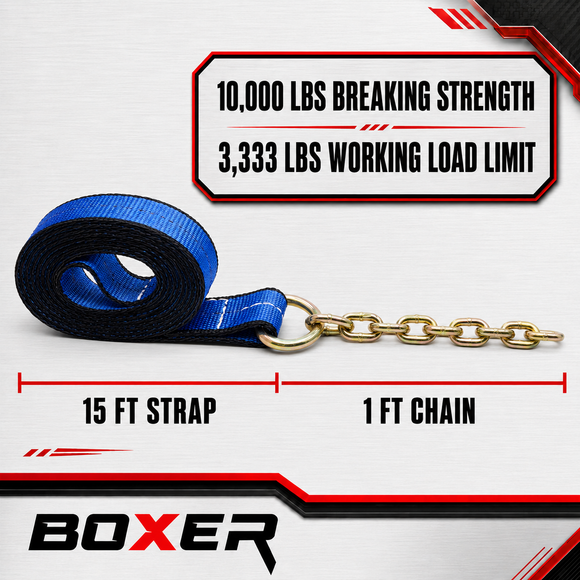 2" x 15' Auto Transport Strap with Towing Chain G70 5/16"