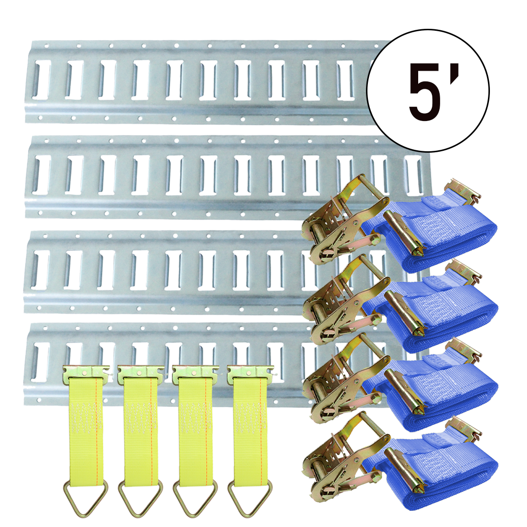 E-Track Rail Tie-Down Kit (5' Galvanized E-Track with 2" x 20' Blue Straps)