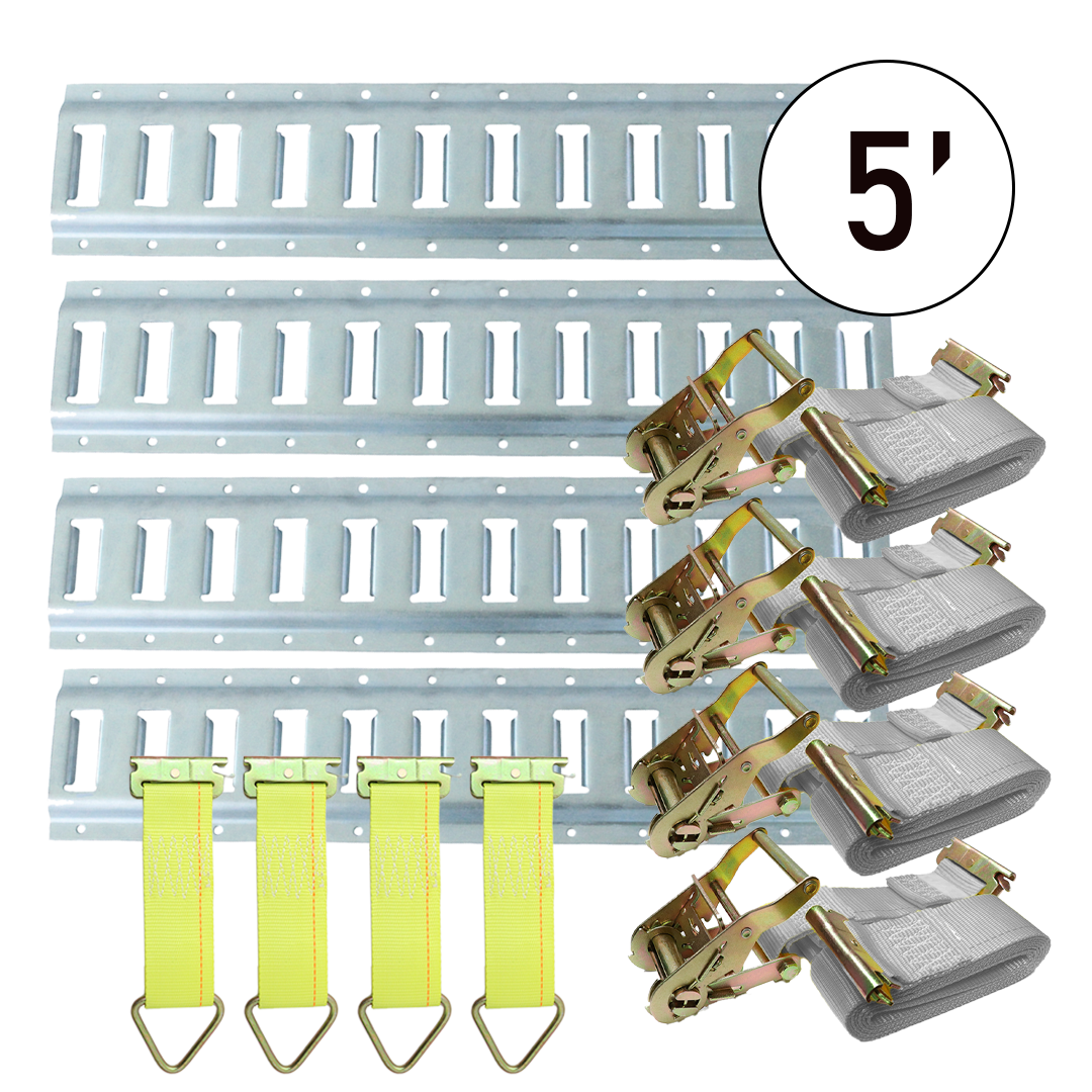 E-Track Rail Tie-Down Kit (5' Galvanized E-Track with 2" x 16' Gray Straps)