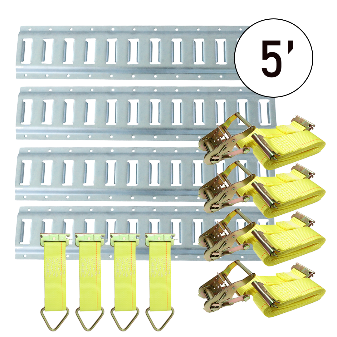 E-Track Rail Tie-Down Kit (5' Galvanized E-Track with 2" x 12' Yellow Straps)