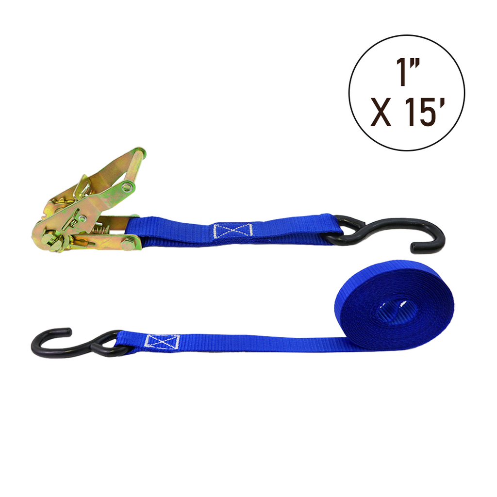 Boxer ProForce 1" x 15' Heavy Duty Ratchet Tie Down - 3,000 lbs Breaking Strength, Vinyl-Coated S Hooks, Dynamic Blue