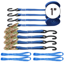 Heavy-Duty Blue 1" Powersports Tie-Down Kit - Motorcycle, ATV, UTV Ratchet Straps & Soft Loops-1