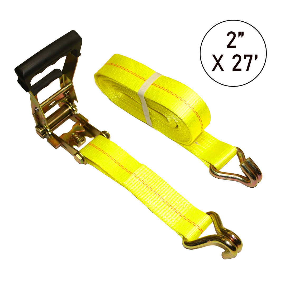 Boxer 2" x 27' Ratchet Strap with Wide Handle and Twin J Hooks - 10,000 lbs Load Capacity