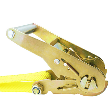 Boxer 1.5" x 20' Heavy-Duty Ratchet Strap - 5,000 lb BS - Yellow Polyester Webbing - Double J-Hooks - High-Leverage Wide Handle - Industrial Grade - 0