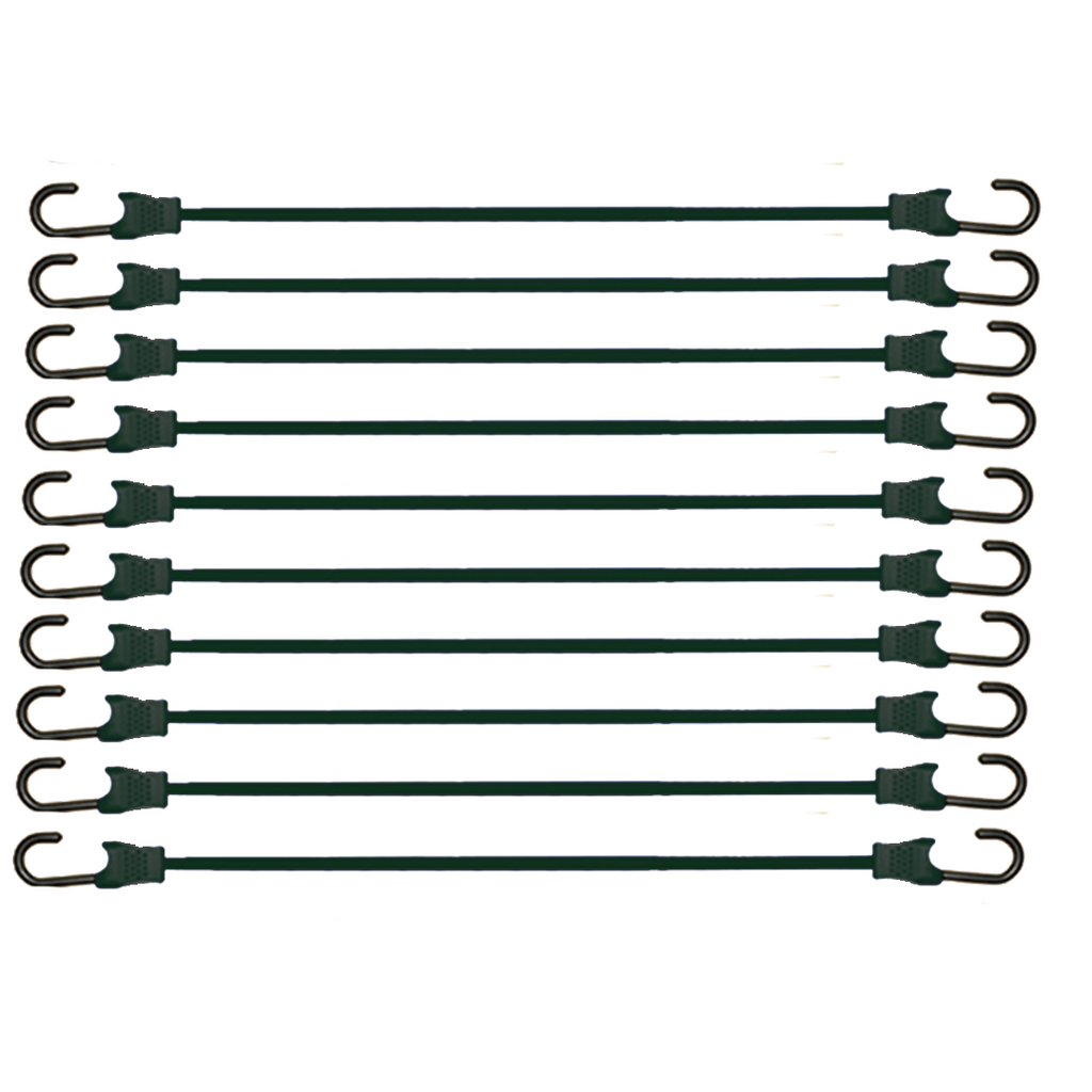 10-Piece Set of 9mm Elastic Cords with Durable Plastic-Coated Metal Hooks