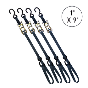 Buy black Boxer 1" x 9' Ratchet Tie Down - Enhanced with S Hooks and Loop End, 3000lbs Break Strength, Vibrant Color Options, Crafted with California Confidence