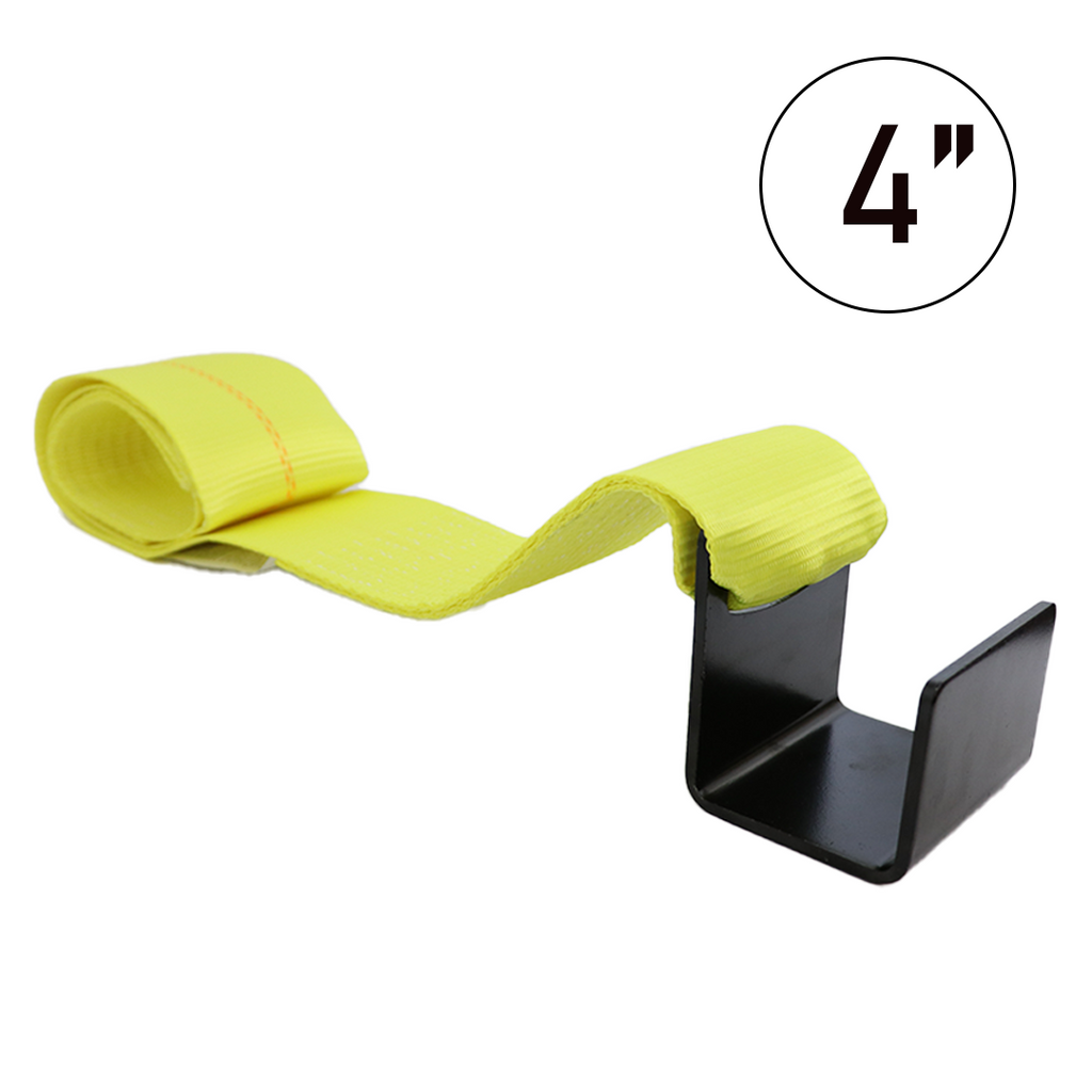 4" x 5' Roll-Off Container Straps 24,000lbs with Extra Large Flat Hook and Sewn Loop End