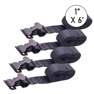 All-Purpose 1" x 6' Utility Black Tie Down with Alligator Clips