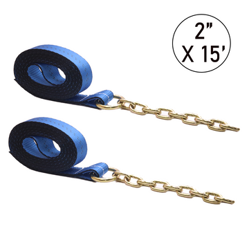 2" x 15' Auto Transport Strap with Towing Chain G70 5/16"
