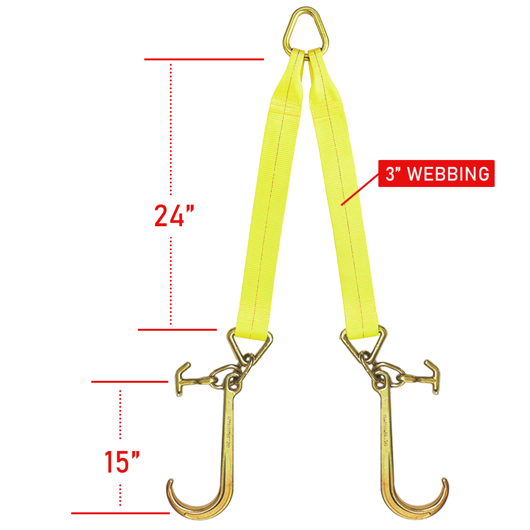 Boxer Ultimate Power 3" x 36" V-Bridle Towing Tie-Back Strap with 15" Forged Tow Hook and T Hook