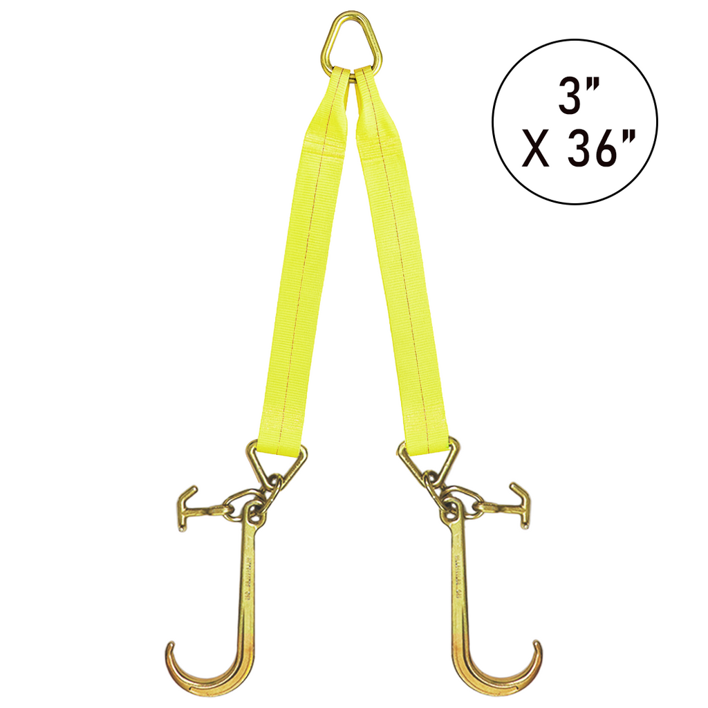Boxer Ultimate Power 3" x 36" V-Bridle Towing Tie-Back Strap with 15" Forged Tow Hook and T Hook