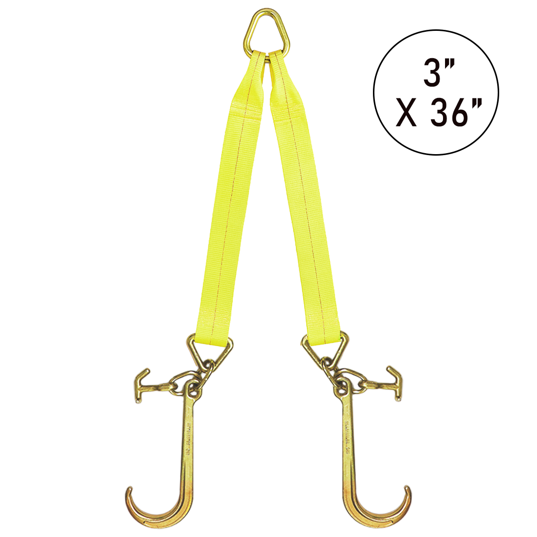 Boxer Ultimate Power 3" x 36" V-Bridle Towing Tie-Back Strap with 15" Forged Tow Hook and T Hook