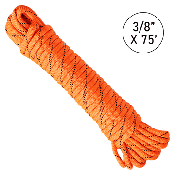 Buy tiger-orange Ultra-Durable 3/8" x 75' Polypropylene Truck Rope: 750 lbs Breaking Strength, 250 lbs Working Load Limit, Diamond Braided Construction