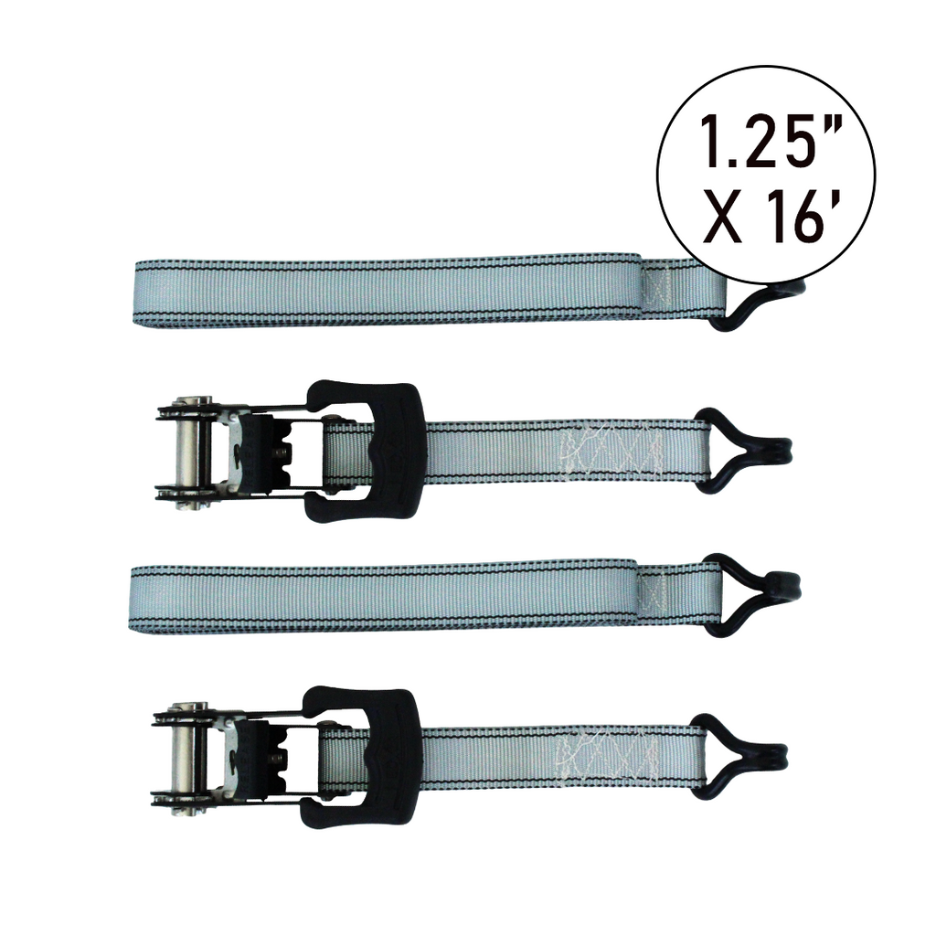 Ultimate SecureLoad Heavy-Duty 1 1/4" x 16' Ratchet Tie Downs with Double J Hooks