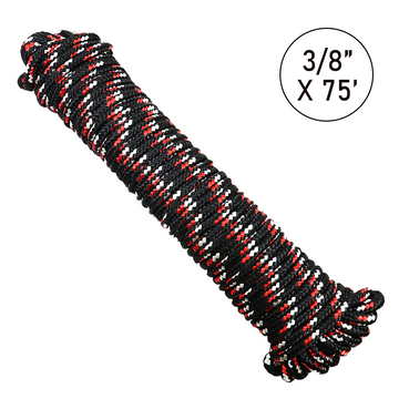 Buy black Ultra-Durable 3/8" x 75' Polypropylene Truck Rope: 2,000 lbs Breaking Strength, 660 lbs Working Load Limit, Diamond Braided Construction