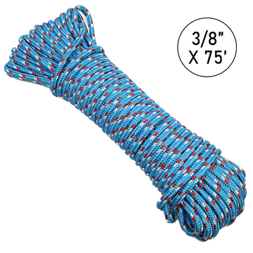 Buy blue Ultra-Durable 3/8" x 75' Polypropylene Truck Rope: 2,000 lbs Breaking Strength, 660 lbs Working Load Limit, Diamond Braided Construction