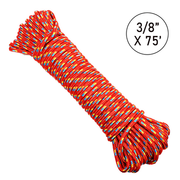 Buy red Ultra-Durable 3/8" x 75' Polypropylene Truck Rope: 2,000 lbs Breaking Strength, 660 lbs Working Load Limit, Diamond Braided Construction