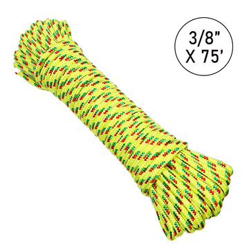 Buy yellow Ultra-Durable 3/8" x 75' Polypropylene Truck Rope: 2,000 lbs Breaking Strength, 660 lbs Working Load Limit, Diamond Braided Construction