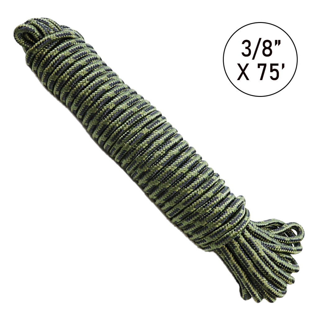 Ultra-Durable 3/8" x 75' Polypropylene Truck Rope: 750 lbs Breaking Strength, 250 lbs Working Load Limit, Diamond Braided Construction
