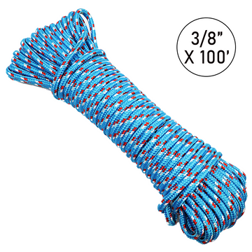 Buy blue Ultra-Durable 3/8" x 100' Polypropylene Truck Rope: 1,200 lbs Breaking Strength, 400 lbs Working Load Limit, Diamond Braided Construction