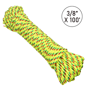Ultra-Durable 3/8" x 100' Polypropylene Truck Rope: 1,200 lbs Breaking Strength, 400 lbs Working Load Limit, Diamond Braided Construction - 0