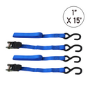 Boxer All-Purpose Pro Pack 1" x 15' Ratchet and 1" x 6' Cam Buckle Tie Down Kit-3