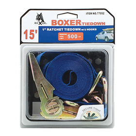 Boxer ProSecure 1" x 15' Ratchet Tie Down Strap with J Hooks and Additional D Ring- 1500 lbs Breaking Strength - 0