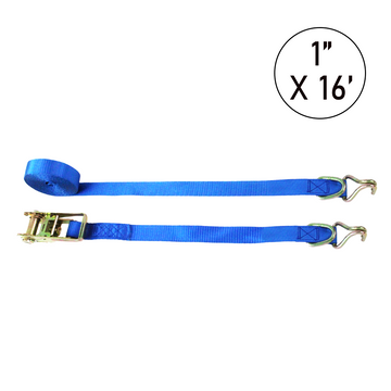 Boxer Dual Strength 1" x 16' Ratchet Tie Down with an Additional D Ring for Enhanced Load Security - 2500 lbs Breaking Strength