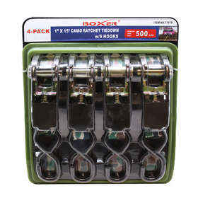 Boxer Stealth Grip Pro  1" x 15' Camouflage Ratchet Tie Down Set - 1500 lbs Breaking Strength - 0