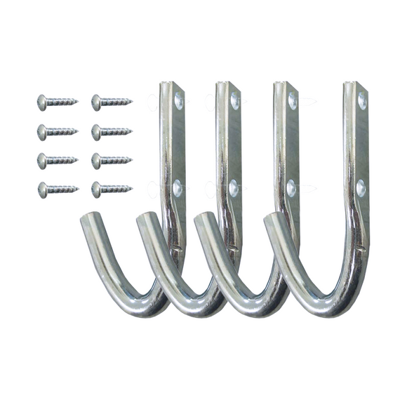 4-piece chrome steel J-rope hook set with mounting screws for truck bed tie-downs.