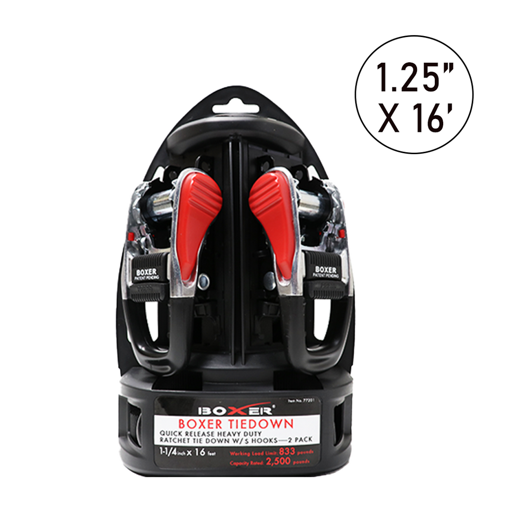 Boxer SwiftSecure Quick Release Ratchet Tie Downs (1 1/4" x 16') - 2500 lbs Breaking Strength