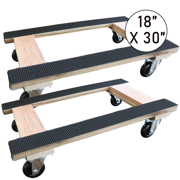 Boxer 18” x 30” Solid Wood Furniture Moving Dolly with 3.5" Black Caster Wheels and Black Rubber Tread for Anti-Slip Protection