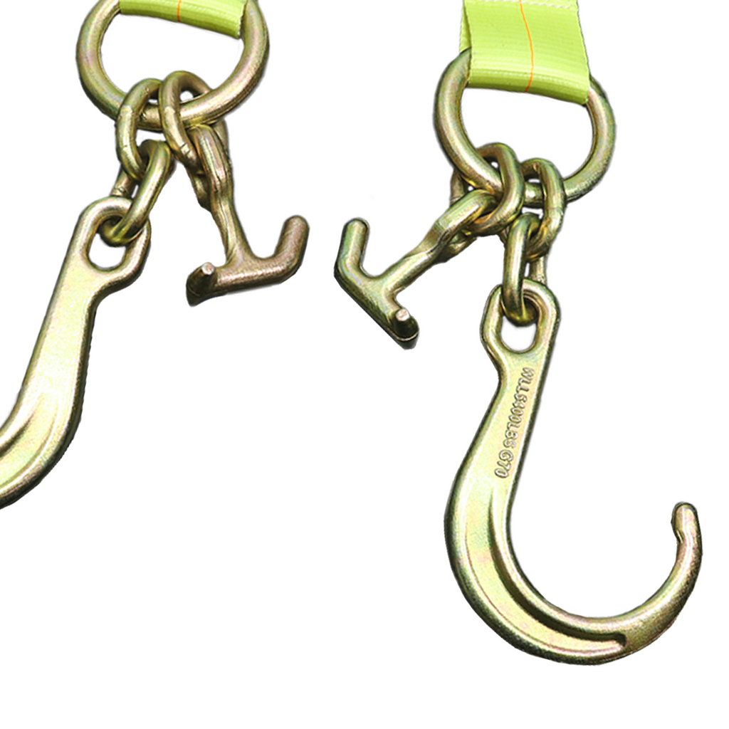 Boxer High-Strength V-Bridle Strap with Yellow Chrome Finish, 8" J Hook, and Versatile T Hook