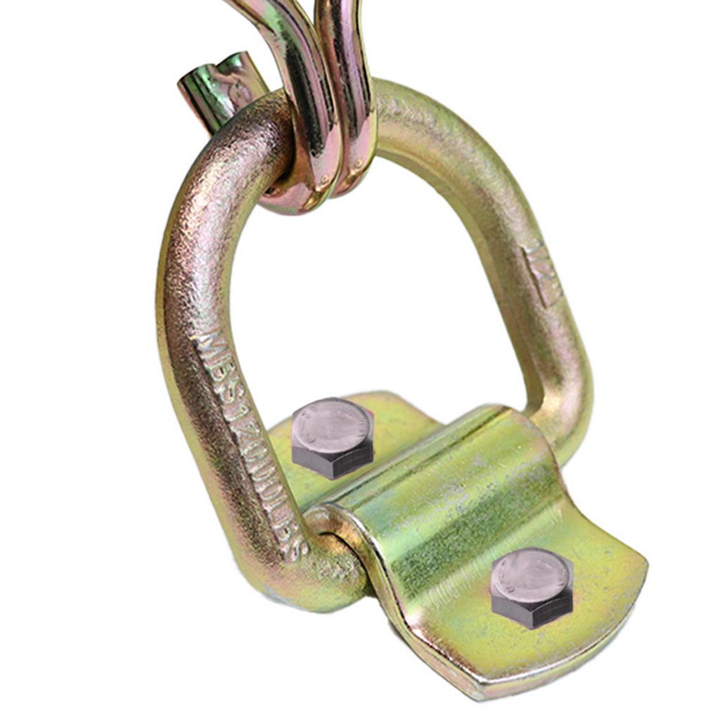 Heavy Duty 1/2" Forged Lashing D Ring with Bolt-On Mounting Bracket in Yellow Chrome