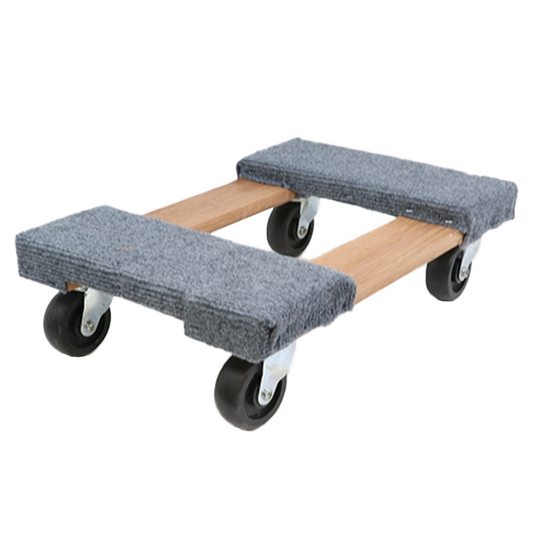 Boxer 18” x 12” Solid Wood Furniture Moving Dolly with 3" Caster Wheels and Gray Carpeted Surface Protection
