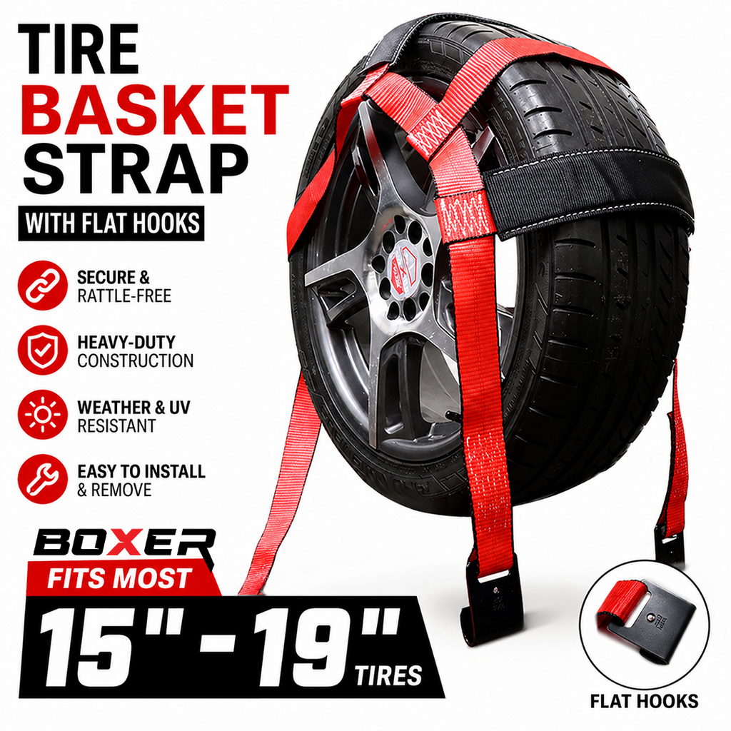 Boxer EliteGrip 2" x 8' Premium Wheel Basket Tire Holder with Flat Hooks and High-Performance Rubber Sleeves
