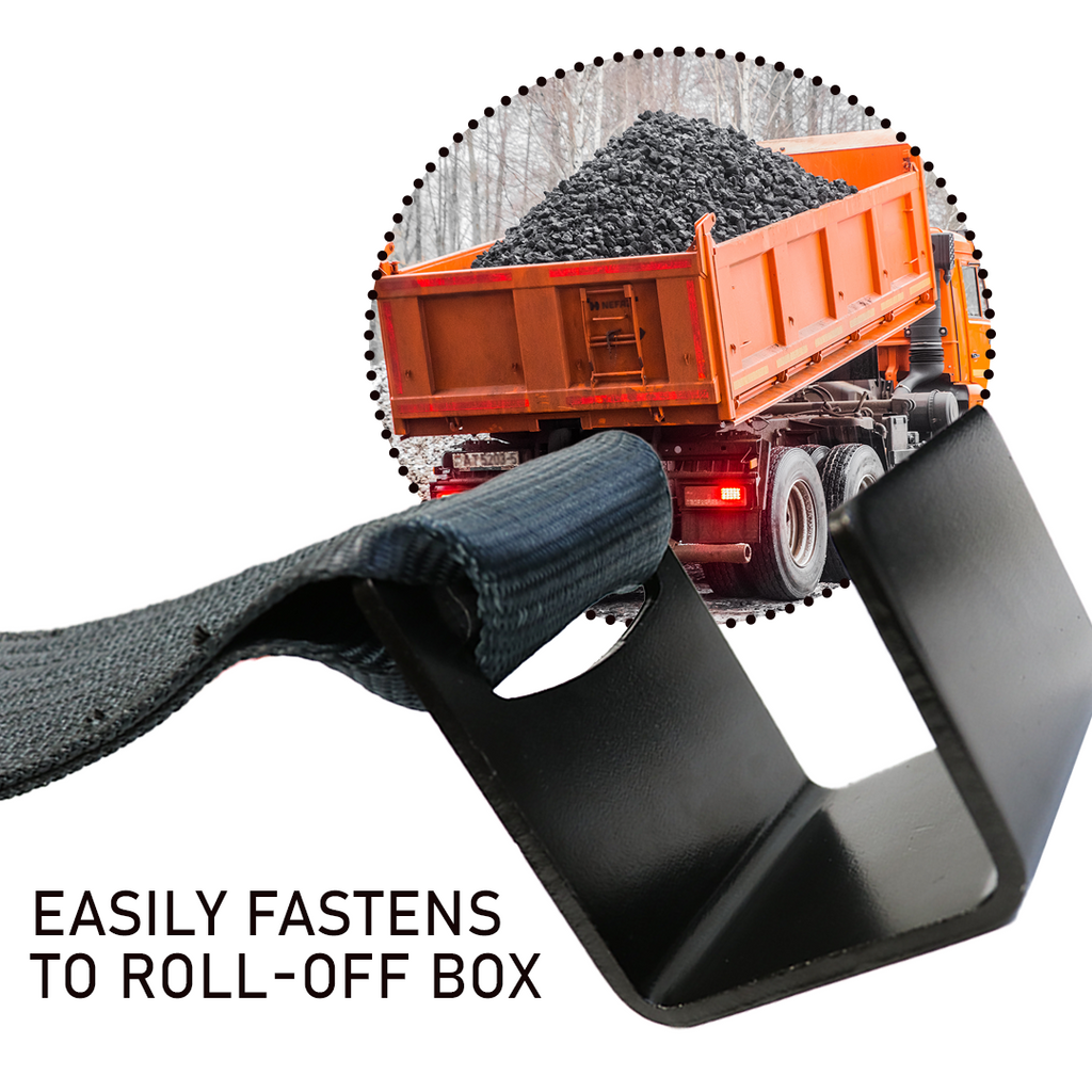 4" x 5' Roll-Off Container Straps with Extra Large Flat Hook - DOT Compliant for Container Securement - 2 Pack