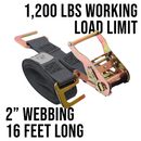 2" x 16' Ratchet Buckle Logistic Tie-Down for Wood Slat Box Trucks – 1,200lb WLL-5
