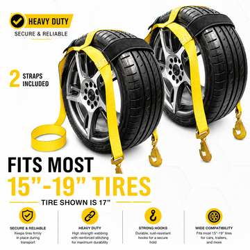 Boxer SureGrip 2" x 8' Wheel Basket Tire Holder with Snap Hooks and Grip-enhancing Rubber Sleeves - 0