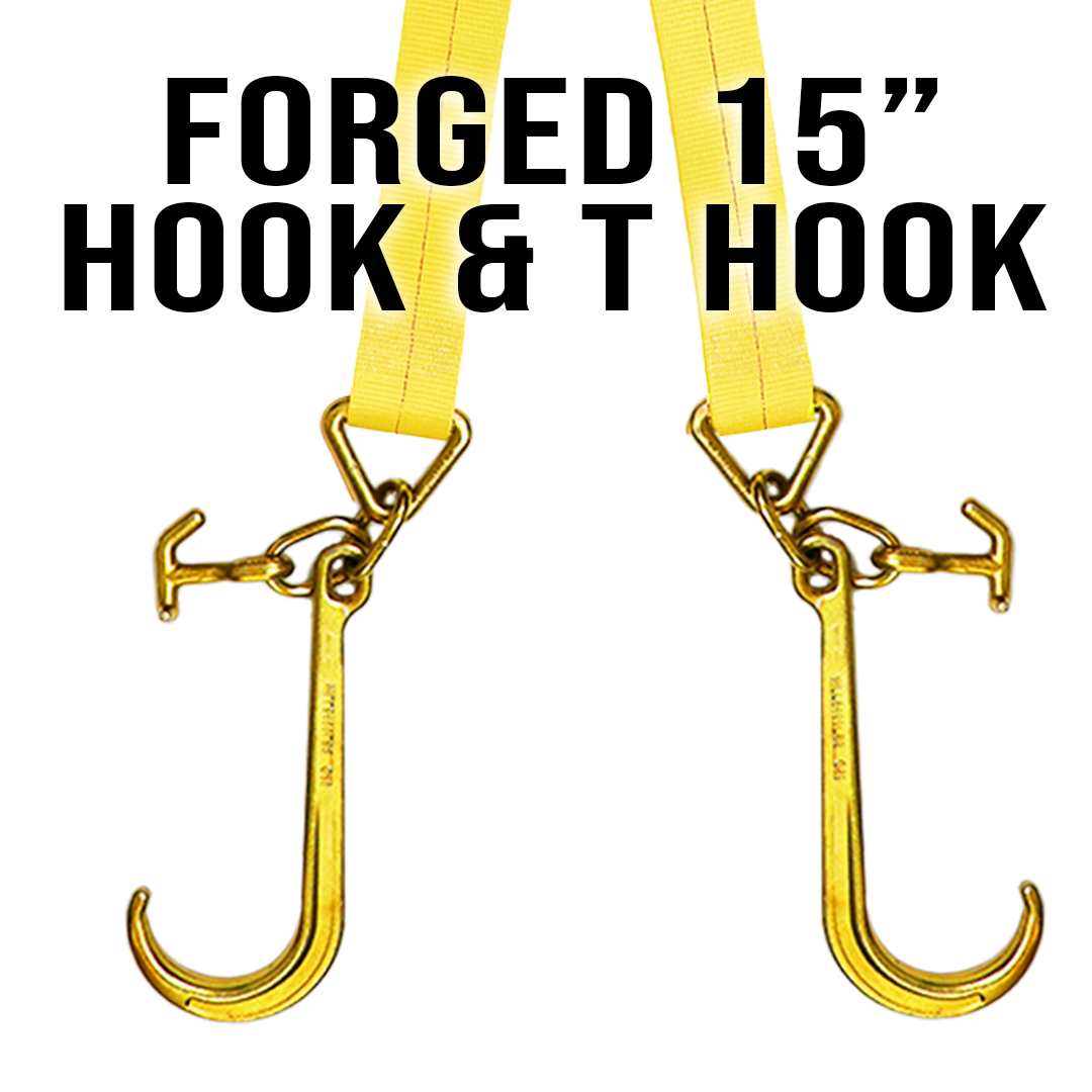 Boxer Ultimate Power 3" x 36" V-Bridle Towing Tie-Back Strap with 15" Forged Tow Hook and T Hook