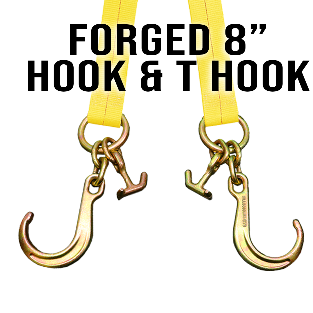 Boxer High-Strength V-Bridle Strap with Yellow Chrome Finish, 8" J Hook, and Versatile T Hook