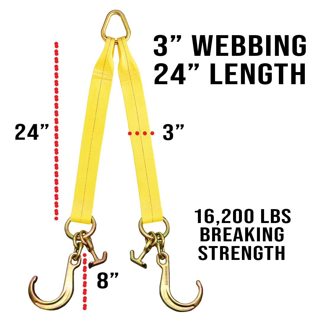 Boxer High-Strength V-Bridle Strap with Yellow Chrome Finish, 8" J Hook, and Versatile T Hook