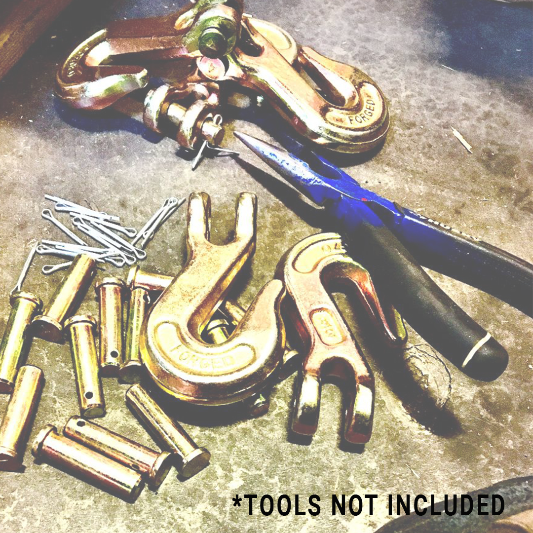 Heavy-Duty 1/4" Forged Clevis Hook with Safety Latch: Grade 70 Steel, Yellow Chrome Finish, 4x Breaking Strength