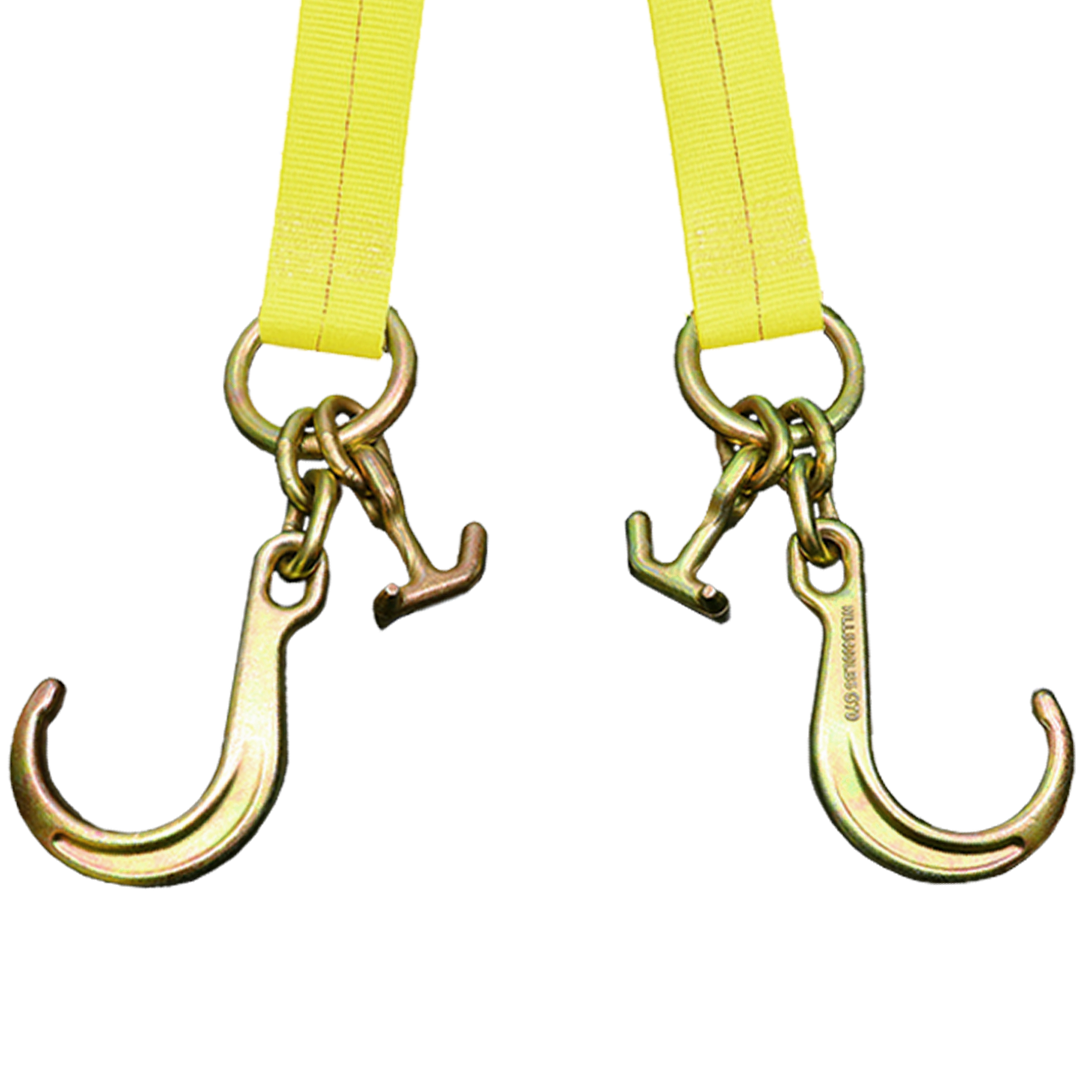 Boxer High-Strength V-Bridle Strap with Yellow Chrome Finish, 8" J Hook, and Versatile T Hook