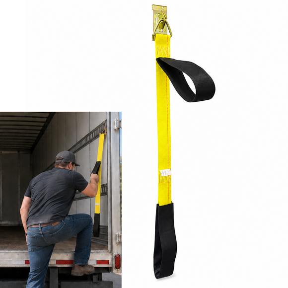E-Track Pull-Up Assist Strap, 36-Inch Trailer Access Dual Handle with Delta Ring Fitting, Heavy-Duty Reinforced Webbing,