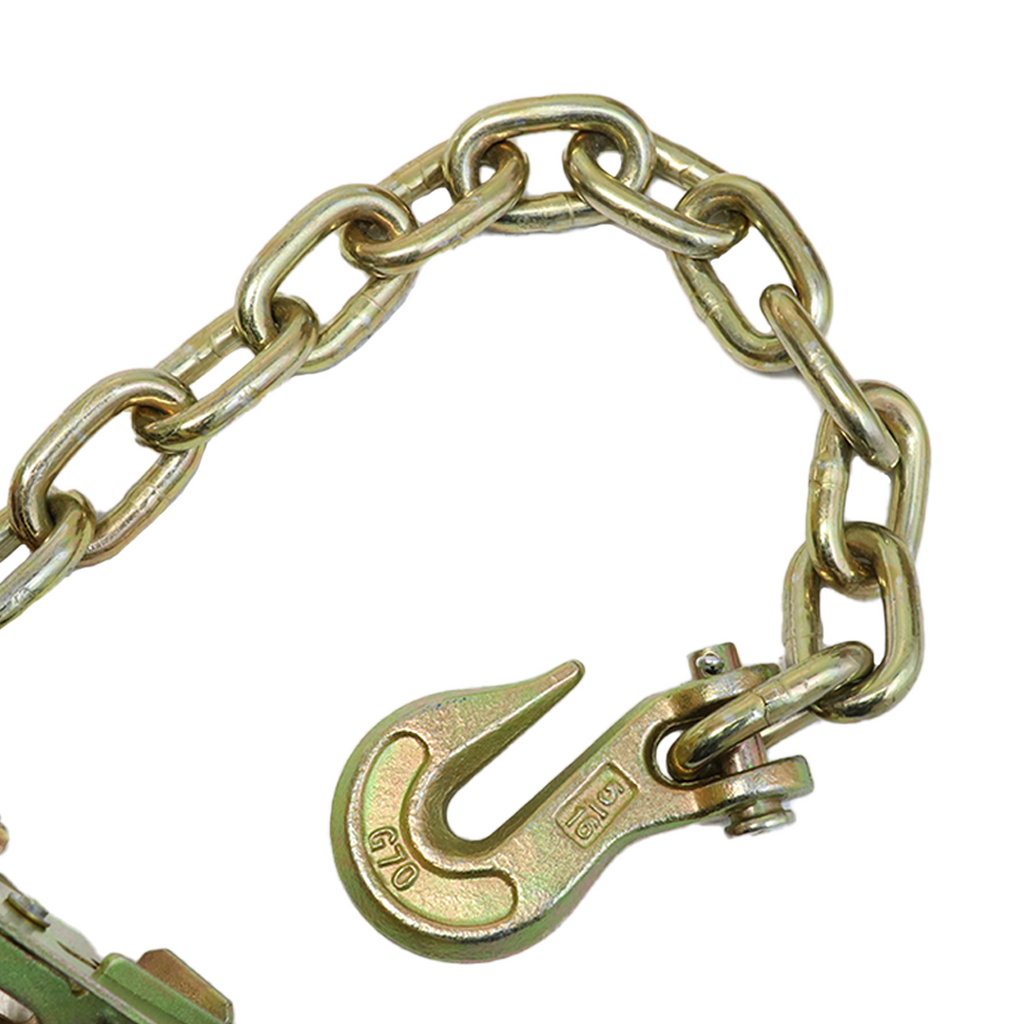 Boxer 2" Ratchet Buckle with 5/16" Grade 70 Chain Hook Extension - 10,000 lbs Breaking Strength