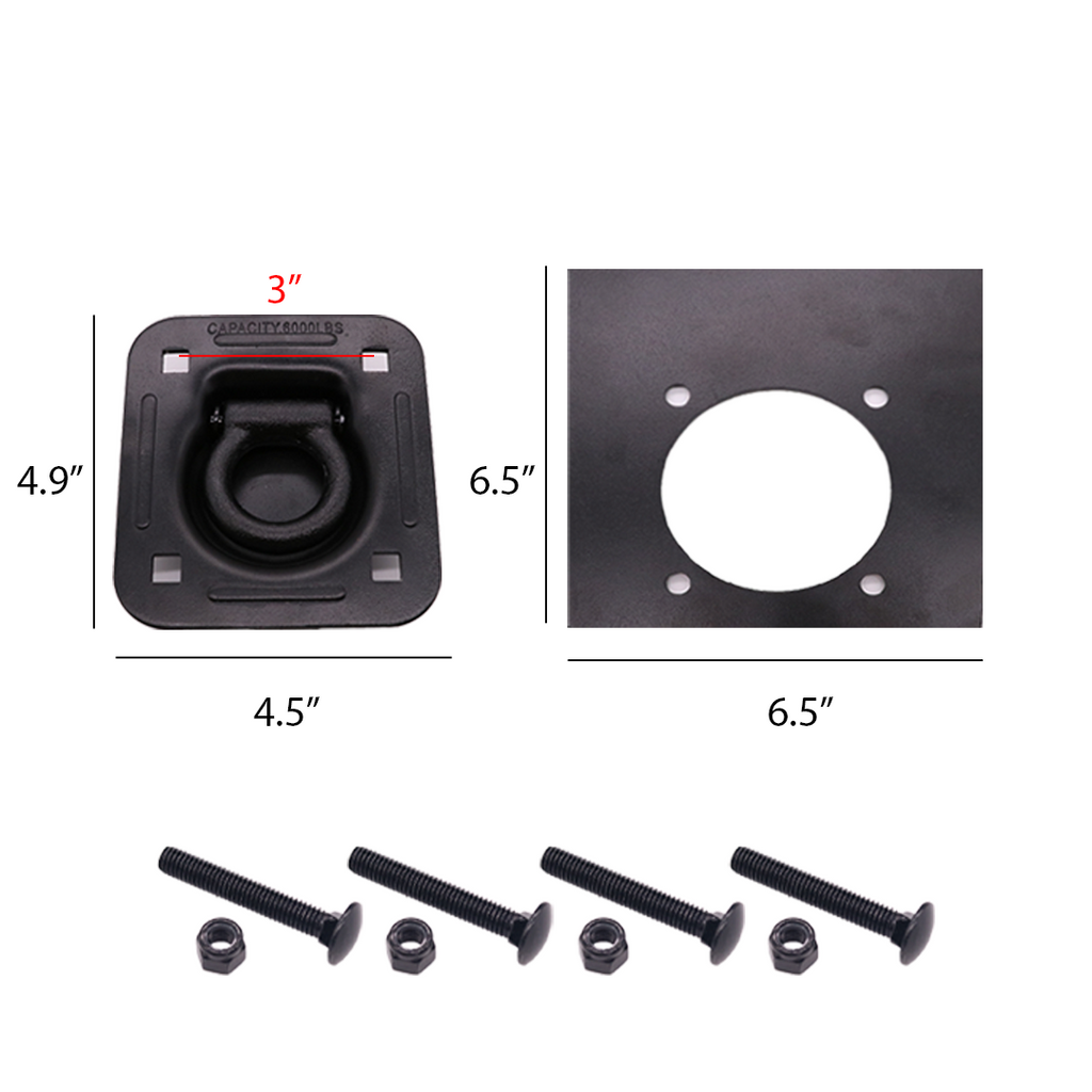Secure Cargo with Ease: Recessed Pan D-Ring Floor Mounts (4 Pack) with Backing Plates & Hardware