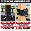 Stake Side Rail Kit — 6-Piece 2x4 Stake Sleeve & D-Ring Bracket Kit for Trailers-3